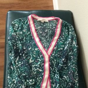 Lightweight teal and pink xsp Loft sweater